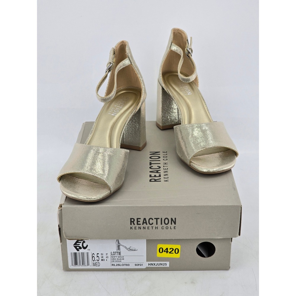 Kenneth Cole Reaction Lottie Sandals Womens 6.5 Soft Gold Block Heel - New
